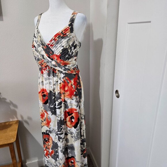 Robbie Bee Orange Gray Floral Sleeveless Maxi Criss Cross Front Medium - Picture 3 of 11